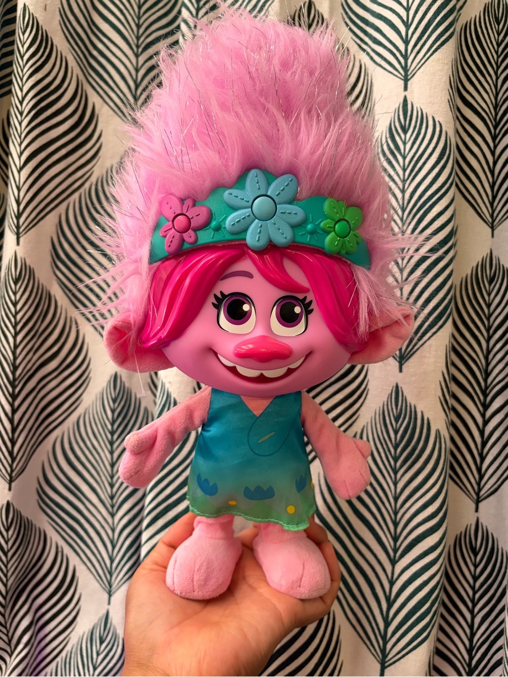 DreamWorks Poppy Plush Doll - Pink with Teal Dress and Green Headband